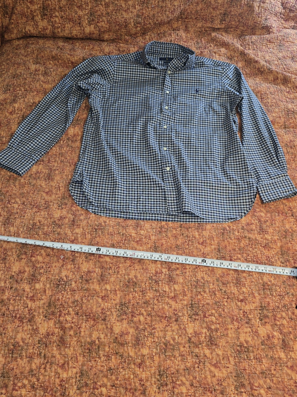 Polo Ralph Lauren Men Large Classic Fit Gingham Button Down Shirt Blue White
